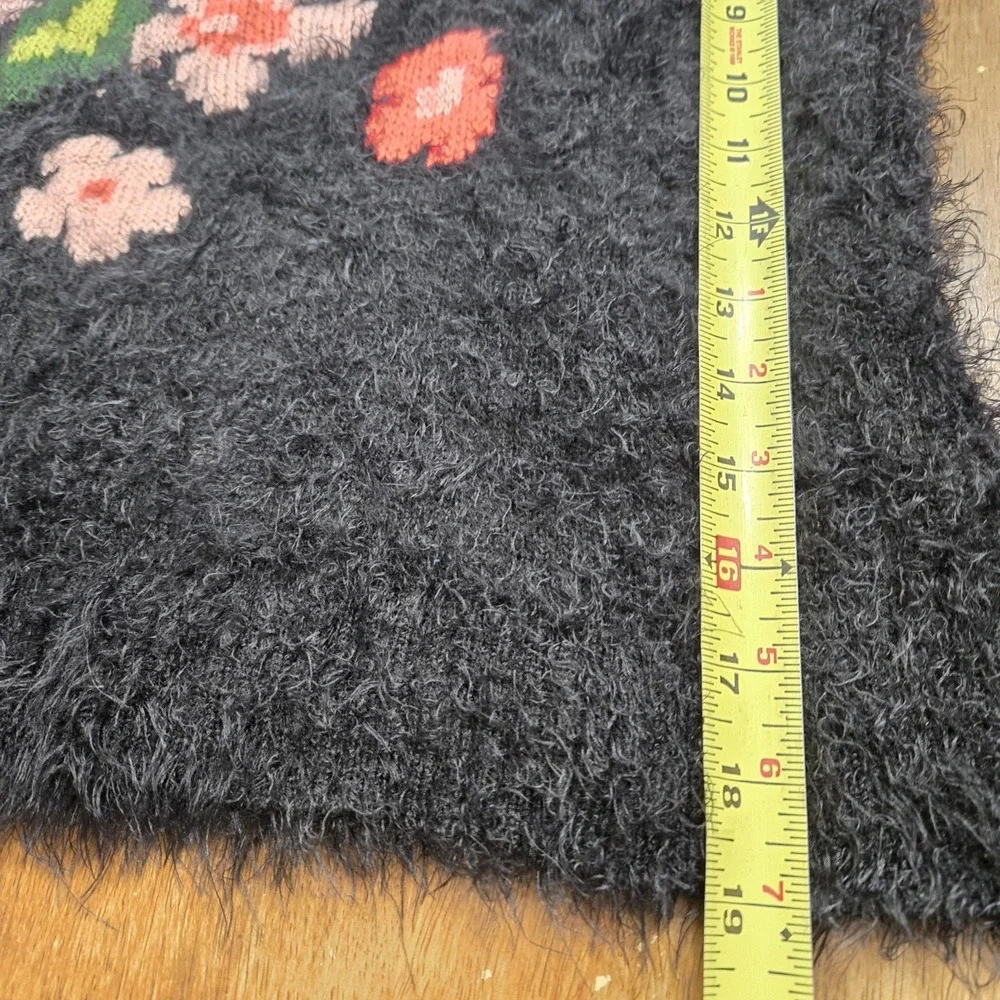 Jessica‎ Simpson Black Fuzzy Sweater Colorful Floral Pattern Grunge Dark Fairy